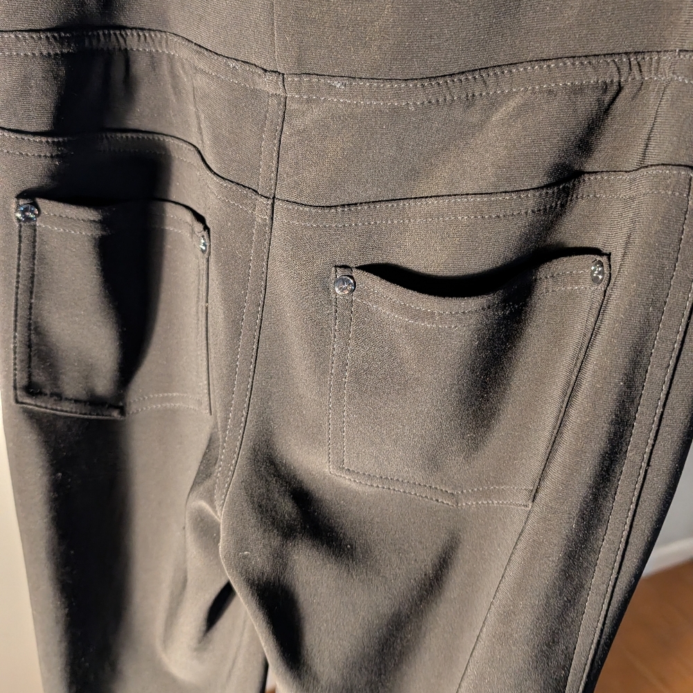 Joseph Ribkoff Elegant Black Trousers Straight Leg Flared Fringed Size 2 - Picture 2 of 6